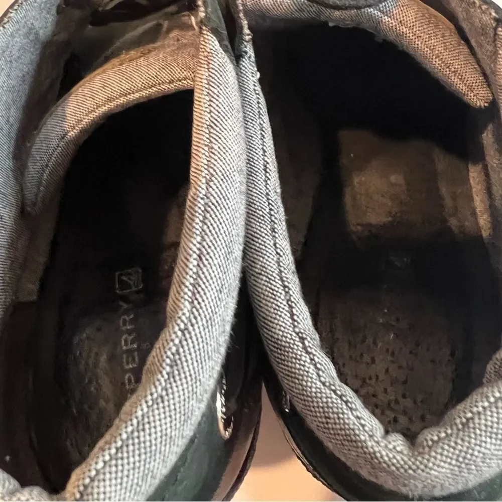 Sperry Top Slider Hadley Wedge booties Black Grey Suede wedges SZ 9